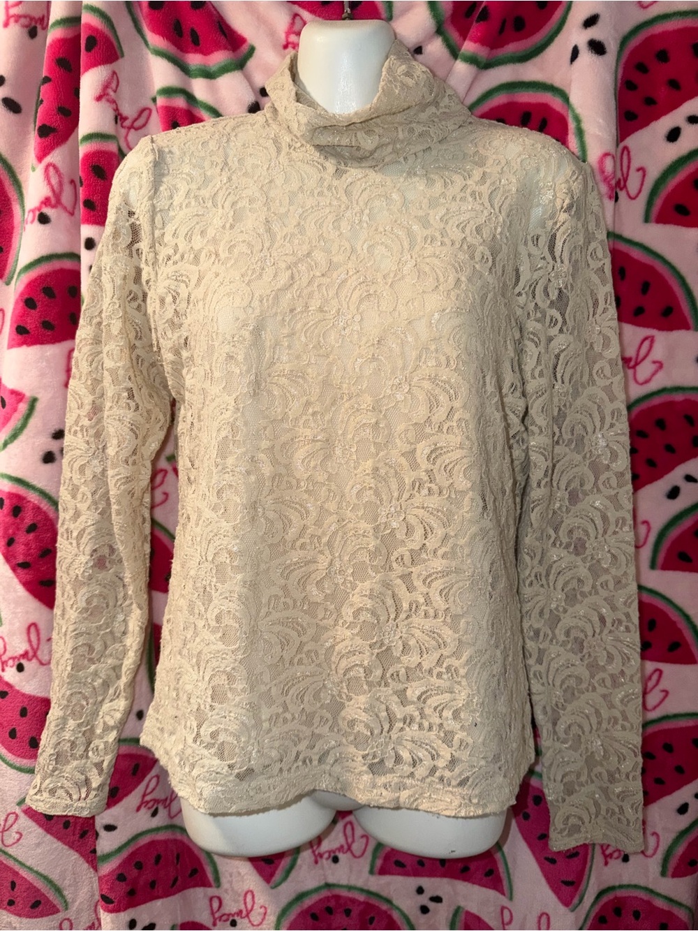 🤍 Lace Turtleneck Long-Sleeve Top with Cami